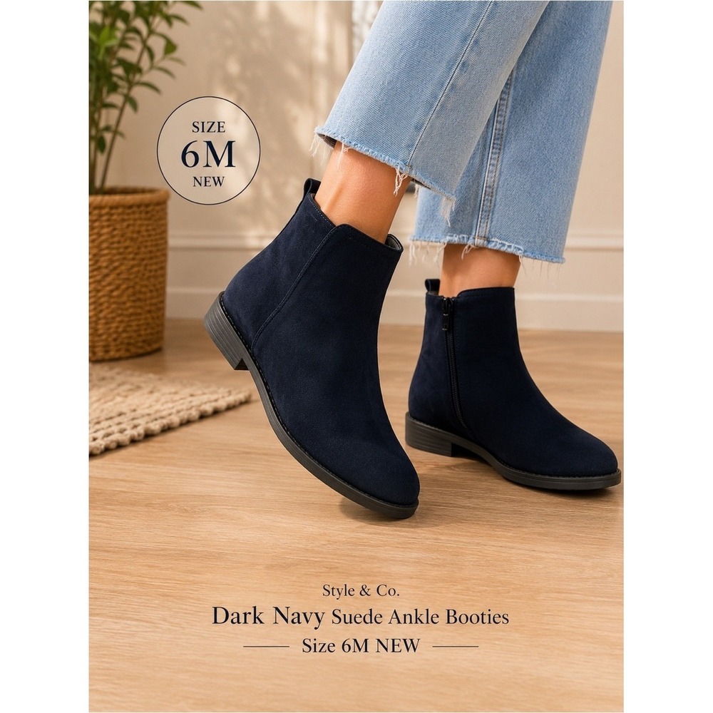 Style & Co Garnerr Dark Navy Suede‎ Ankle Booties Womens 6M NEW